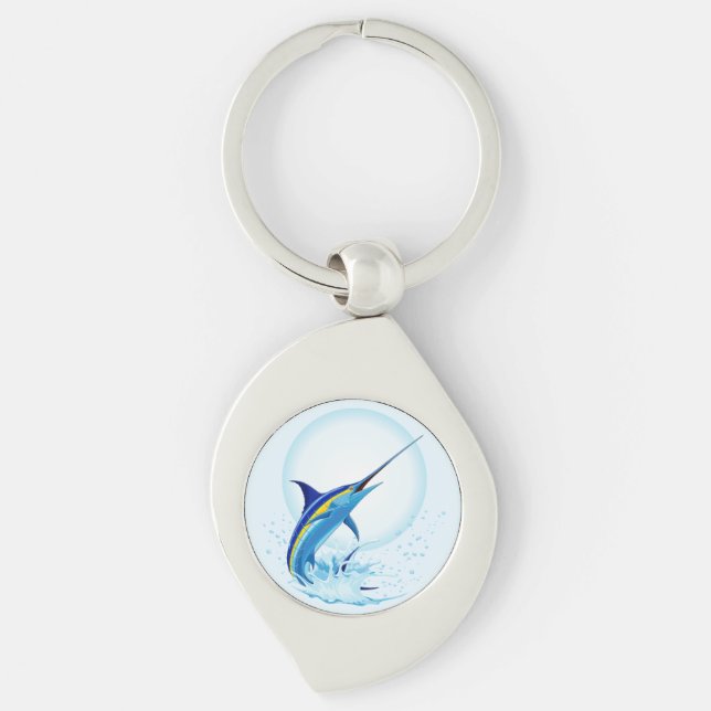 Blue Marlin Jumping out of Ocean Keychain (Front)