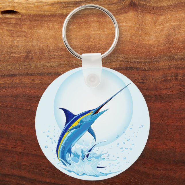 Blue Marlin Jumping out of Ocean Keychain (Front)
