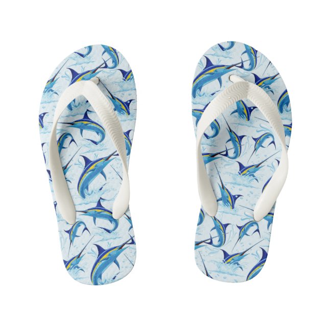 Blue Marlin Jumping out of Ocean Kid's Flip Flops (Footbed)