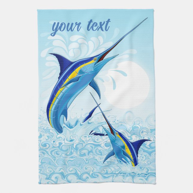 Blue Marlin Jumping out of Ocean Kitchen Towel (Vertical)