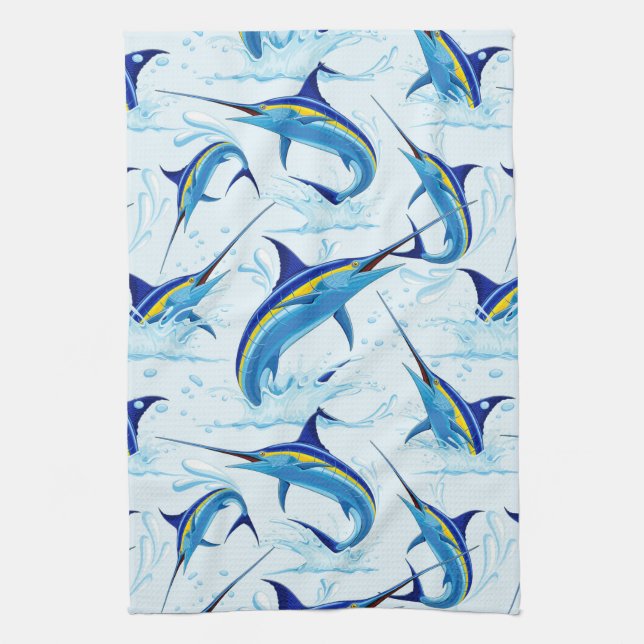 Blue Marlin Jumping out of Ocean Kitchen Towel (Vertical)