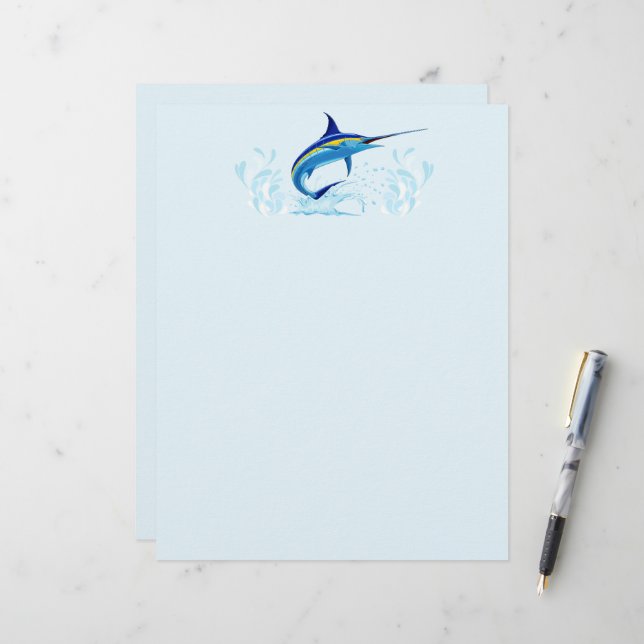 Blue Marlin Jumping out of Ocean Letterhead (Front/Back In Situ)