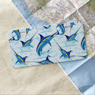 Blue Marlin Jumping out of Ocean License Plate