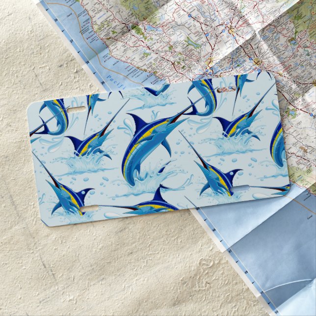 Blue Marlin Jumping out of Ocean License Plate (In Situ)