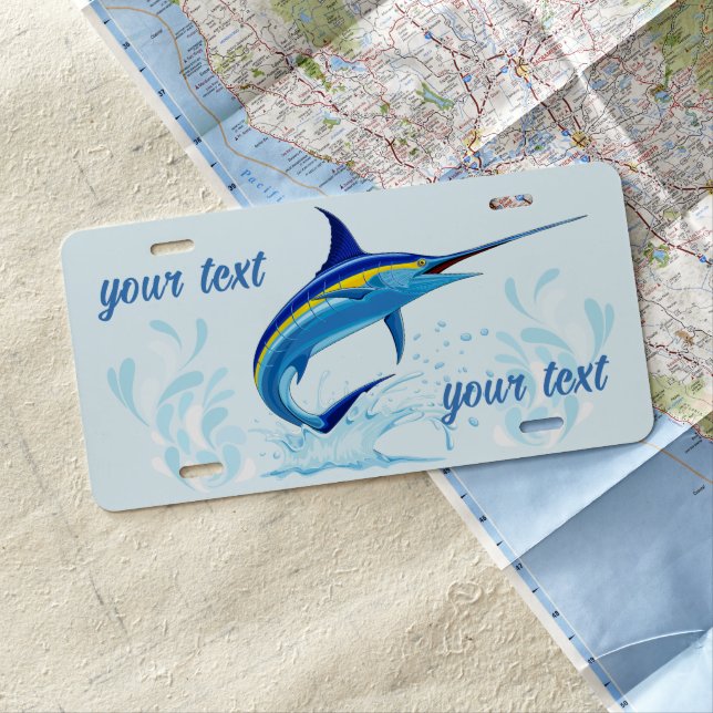 Blue Marlin Jumping out of Ocean License Plate (In Situ)