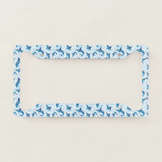 Blue Marlin Jumping out of Ocean License Plate Frame (Front)
