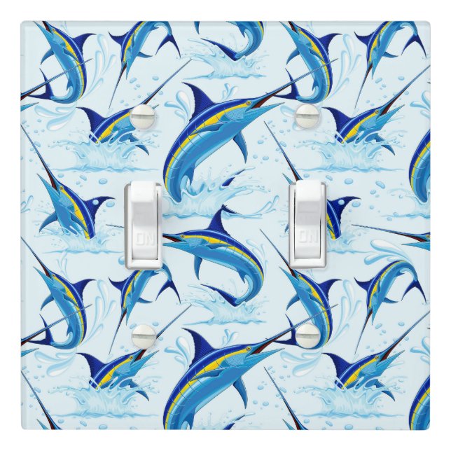 Blue Marlin Jumping out of Ocean Light Switch Cover (In Situ)