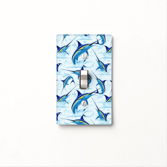Blue Marlin Jumping out of Ocean Light Switch Cover (In Situ)