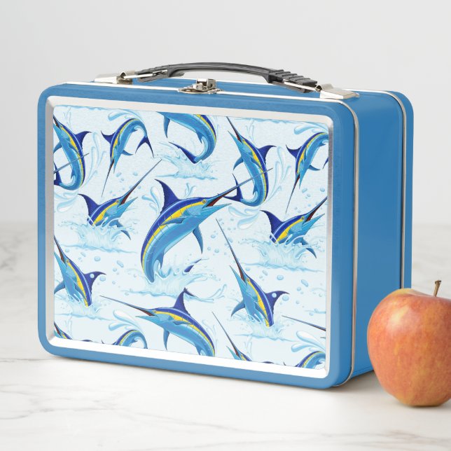 Blue Marlin Jumping out of Ocean Metal Lunch Box (In Situ)