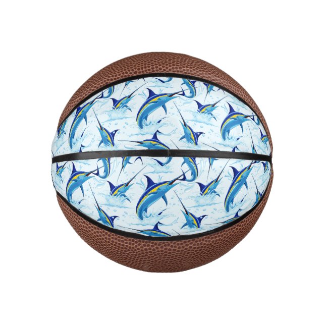 Blue Marlin Jumping out of Ocean Mini Basketball (Front)