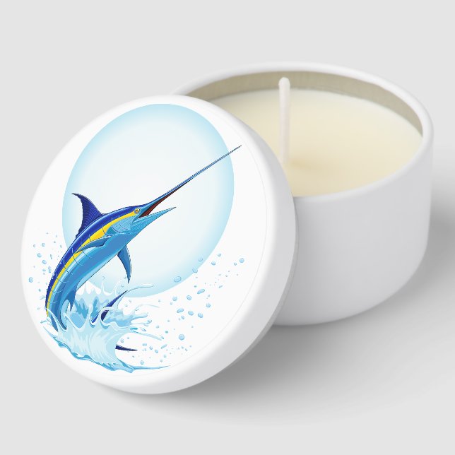 Blue Marlin Jumping out of Ocean Mini Candle Favors (Corner)