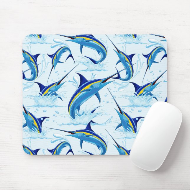 Blue Marlin Jumping out of Ocean Mouse Pad (With Mouse)