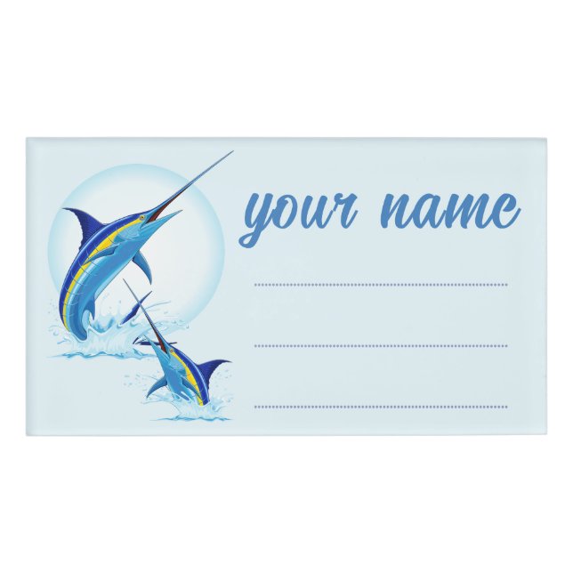 Blue Marlin Jumping out of Ocean Name Tag (Front)