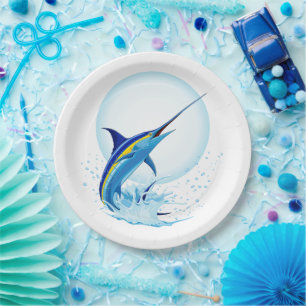 Blue Marlin Jumping out of Ocean Paper Plates