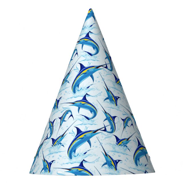 Blue Marlin Jumping out of Ocean Party Hat (Front)