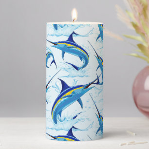 Blue Marlin Jumping out of Ocean Pillar Candle