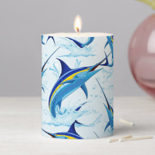 Blue Marlin Jumping out of Ocean Pillar Candle