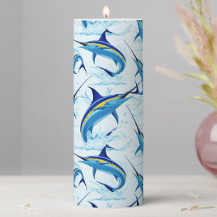 Blue Marlin Jumping out of Ocean Pillar Candle