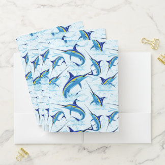 Blue Marlin Jumping out of Ocean Pocket Folder