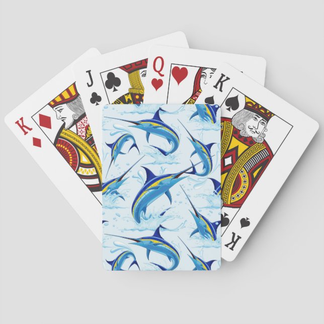 Blue Marlin Jumping out of Ocean Poker Cards (Back)