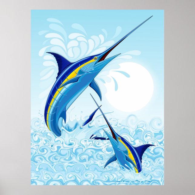 Blue Marlin Jumping out of Ocean Poster (Front)
