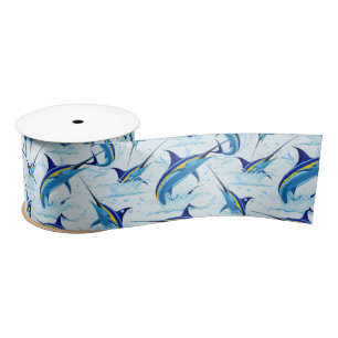 Blue Marlin Jumping out of Ocean Satin Ribbon