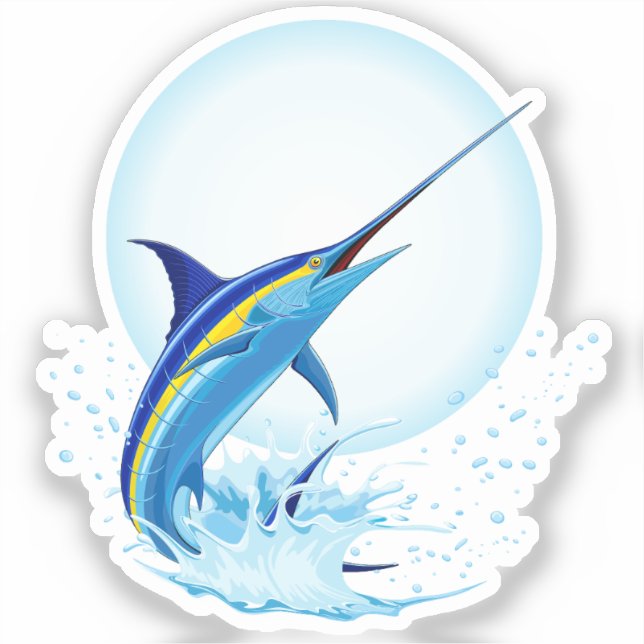 Blue Marlin Jumping out of Ocean Sticker (Front)