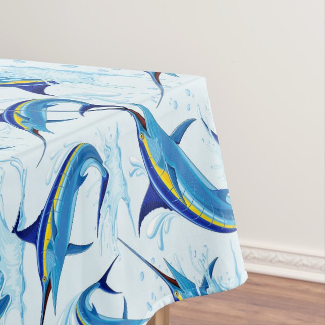 Blue Marlin Jumping out of Ocean Tablecloth (In Situ)