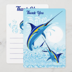 Blue Marlin Jumping out of Ocean Thank You Card