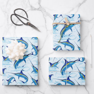 Blue Marlin Jumping out of Ocean Wrapping Paper Sheets