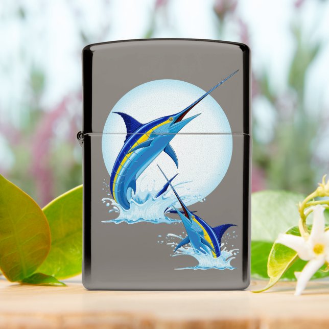 Blue Marlin Jumping out of Ocean Zippo Lighter (On Table)