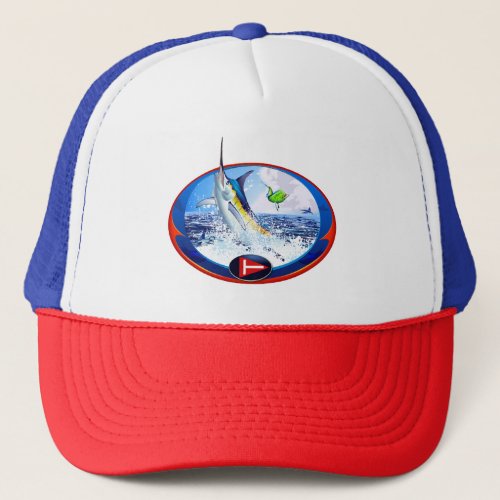 Blue Marlin On The Hunt Trucker Hat