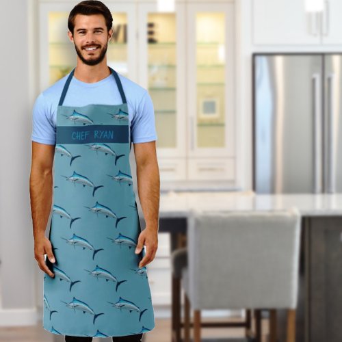 Blue Marlin Pattern Saltwater Fish Chefs Apron