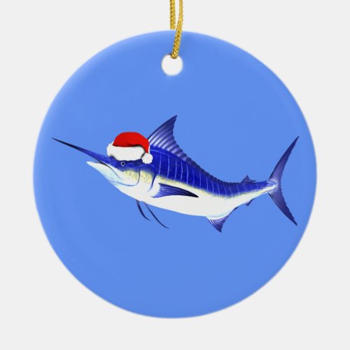 Blue Marlin Santa Claus Ceramic Ornament