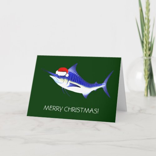 Blue Marlin Santa Claus Holiday Card