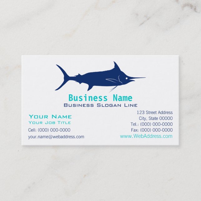 Blue Marlin Silhouette Business Card (Front)