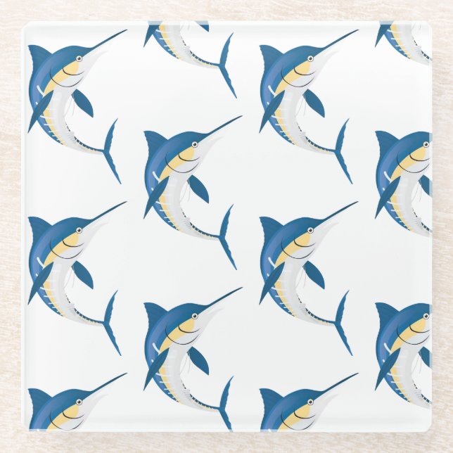 Blue Marlin two pattern Glass Coaster (Front)