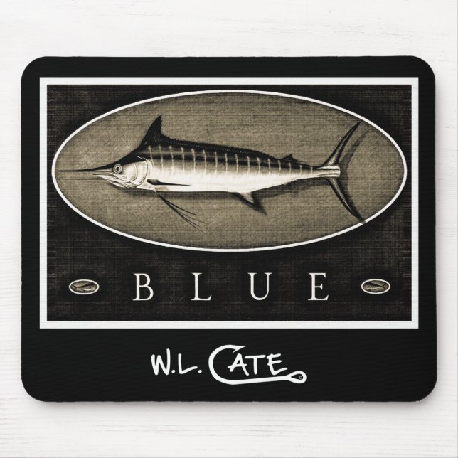 Blue Marlin Vintage Black & White Mouse Pads (Front)