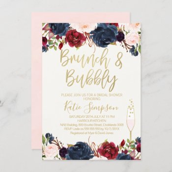 Blue Maroon Floral Brunch Bridal Shower Invitation by figtreedesign at Zazzle