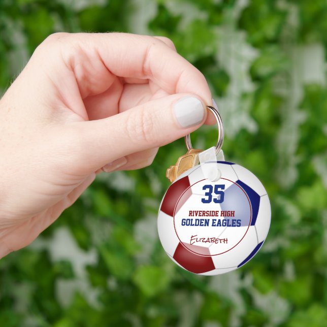 blue maroon soccer team gifts under 10 keychain (Hand)