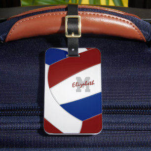 blue maroon team colors monogrammed volleyball luggage tag