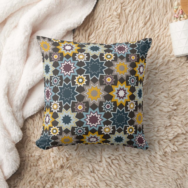 Blue Marrakech Moroccan Geometric Stars Pattern Throw Pillow (Blanket)