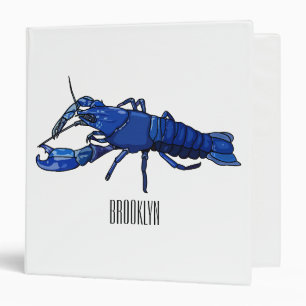 Blue marron crayfish cartoon illustration 3 ring binder
