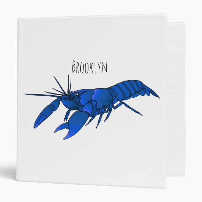 Blue marron crayfish cartoon illustration 3 ring binder (Front/Inside)