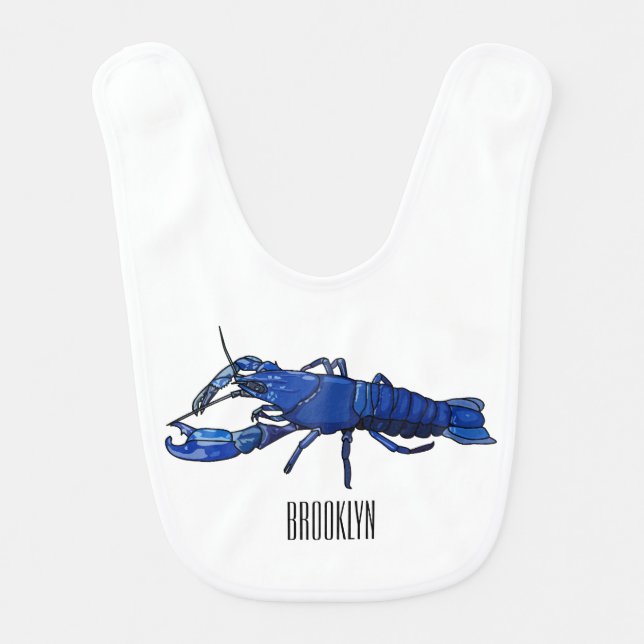 Blue marron crayfish cartoon illustration baby bib (Front)