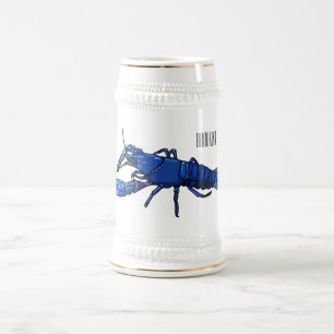 Blue marron crayfish cartoon illustration beer stein