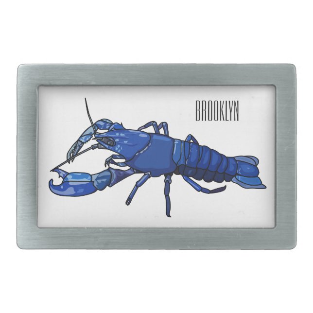 Blue marron crayfish cartoon illustration belt buckle (Front)