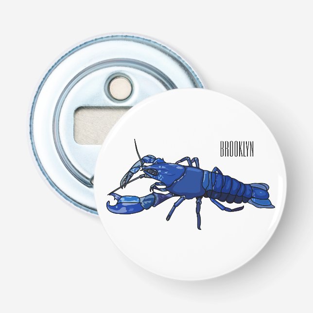 Blue marron crayfish cartoon illustration bottle opener (Front)