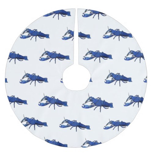 Blue marron crayfish cartoon illustration brushed polyester tree skirt