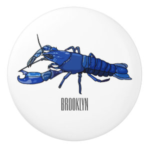 Blue marron crayfish cartoon illustration ceramic knob